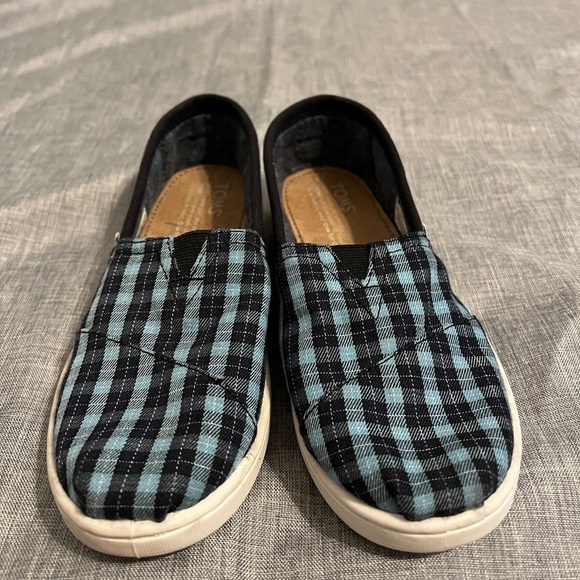 Toms Navy Blue Plaid Slip On Sneakers Y1 - Picture 3 of 6